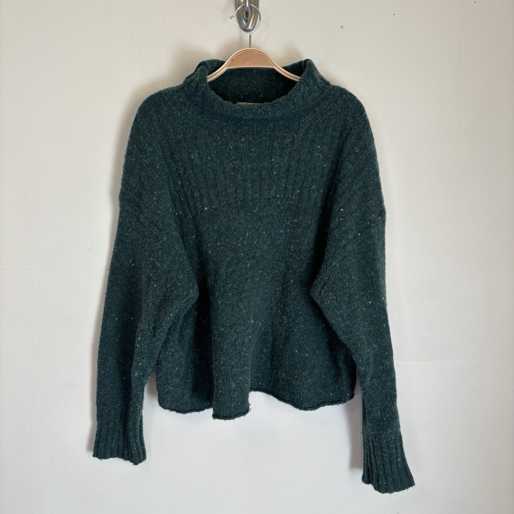 J Crew Women's Sweater Merino Wool Alpaca Knit Pullover Green Small Oversized